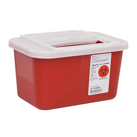 Cardinal HealthTM MonojectTM Biohazardous Sharps Container, Slide Lid, Red, 1 Gallon, 31143699, 1 Container