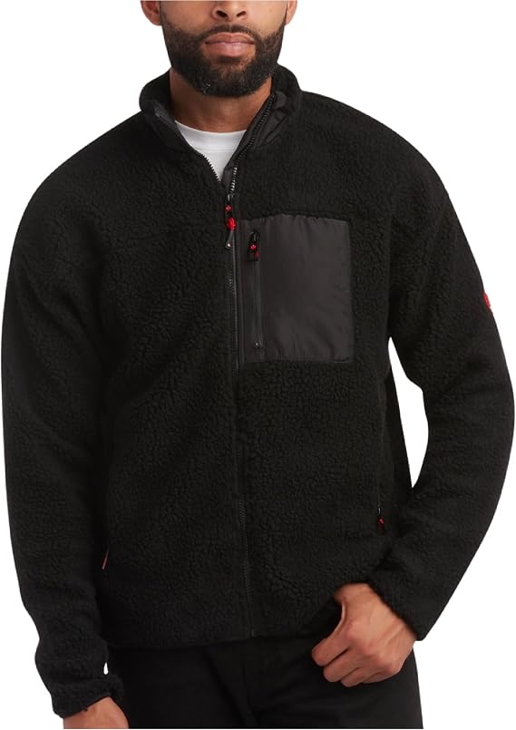 CANADA WEATHER GEAR Men's Fleece Jacket - Sherpa Lined Zip Up Jacket with Nylon Panels - Warm Outdoor Jackets for Men (M-XXL)