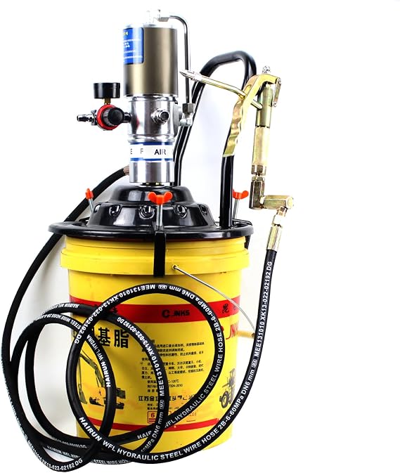 High-Pressure Pneumatic Grease Pump for 5 Gallon Containers - Portable Filler Pump with Rubber-Lined Follower Plate - 0.85L/Min Delivery