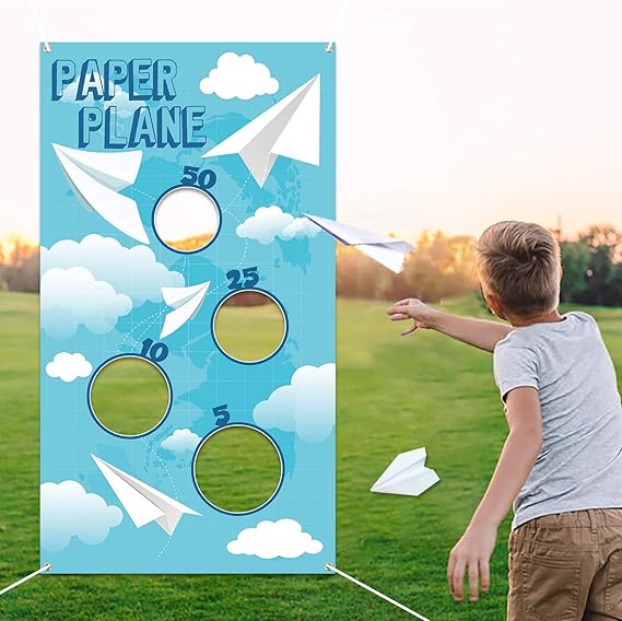TICIAGA Paper Plane Toss Game Banner, Throwing Target Banner for Glider Airplane, Fun Add-on Toys for Flying Paper Plane, Outdoor Sport Activity for Kid Airplane Theme Summer Birthday Party Decoration