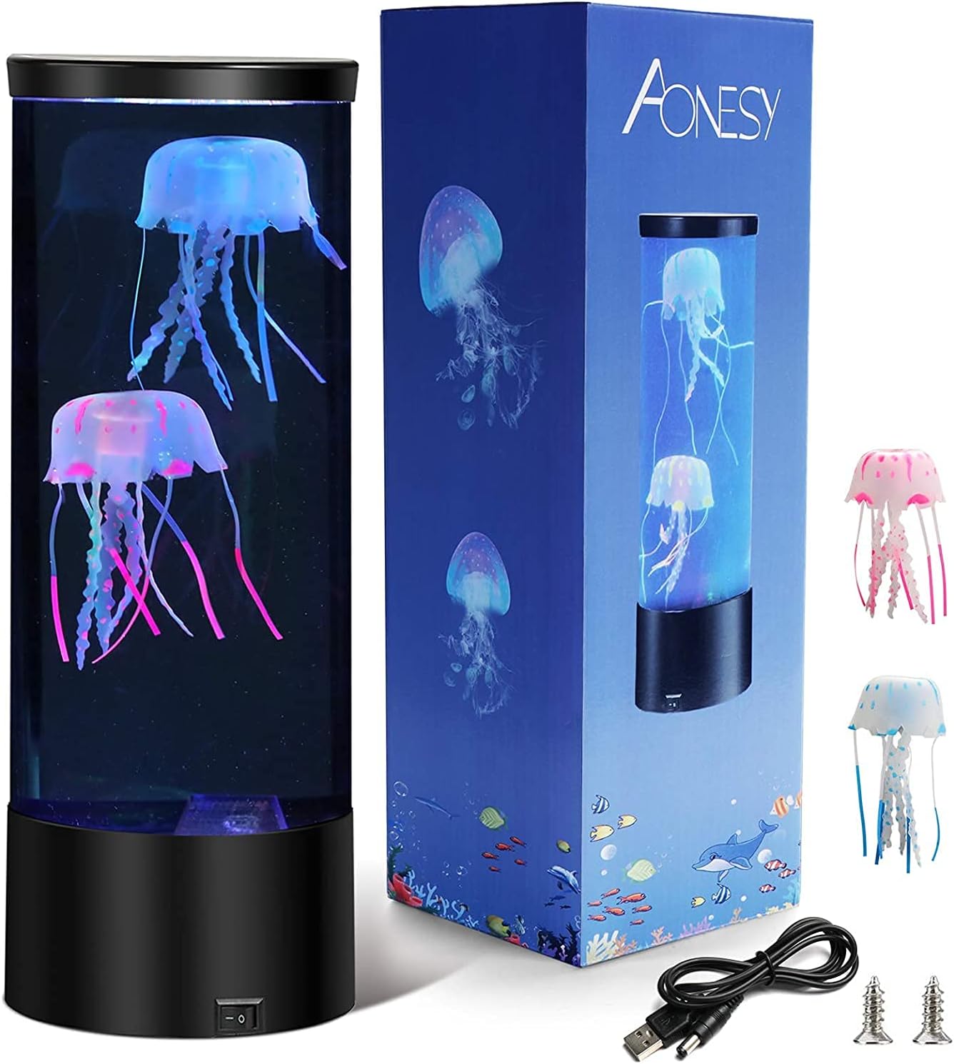 Jellyfish Lamp with Color Changing Lights Mini Lava Aquarium Tank Night Light Romantic Gifts for Kids Men Women Dad Mom Adults Home Office Room Desk Decor Lamp for Christmas Birthday Black