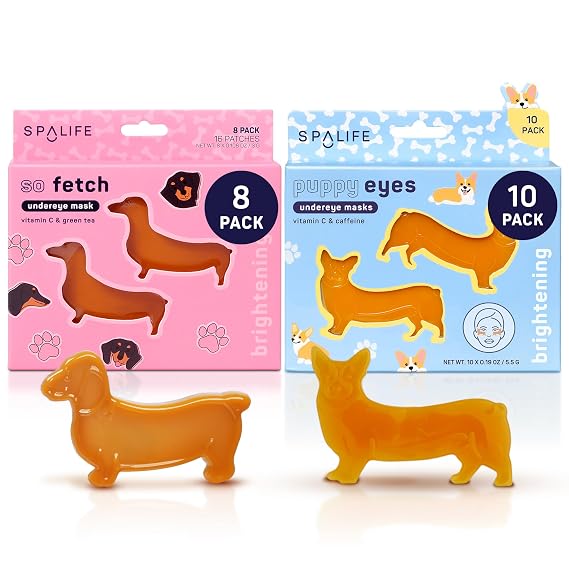 SpaLife Save 5% | Dachshund & Corgi Korean Under Eye Patches Bundle | Dog Under Eye Patches for Dark Circles and Puffy Eyes | 16 Total Treatments