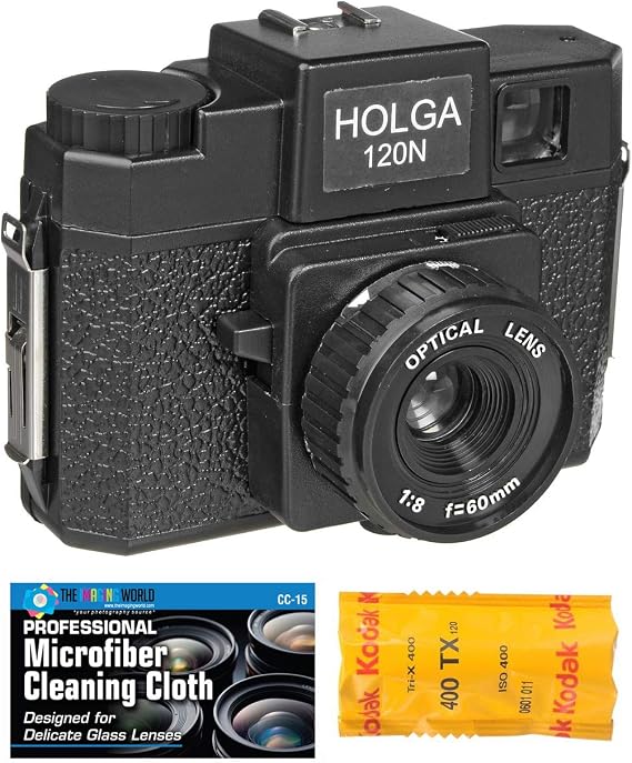Holga 120N Medium Format Film Camera (Black) with Kodak TX 120 Film Bundle and Microfiber Cloth