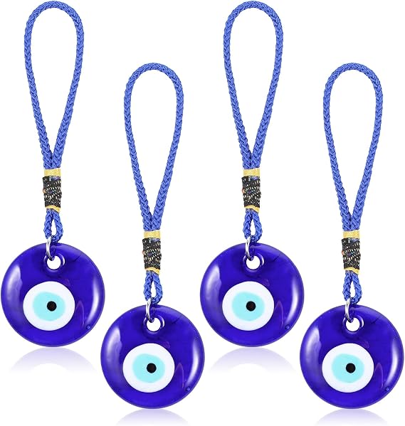 4 Pcs Blue Evil Eye Glass Hanging Pendant, Evil Eye Car Hanging Ornament Glass Blue Eyes Decor Car Accessories Eyes Charm for Good Luck Protection Wedding Party Christmas Favors Gift