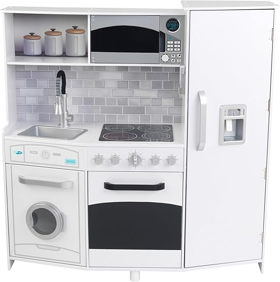 KidKraft Large Wooden Play Kitchen with Lights & Sounds, Icemaker, Play Phone, White, Gift for Ages 3+