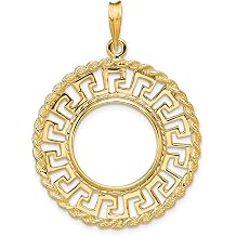 14k Yellow Gold 16.5mm Greek Key w/Rope Border Prong Coin Bezel Pendant - Fits 1/10 oz American Eagle and 1/10 oz Krugerrand
