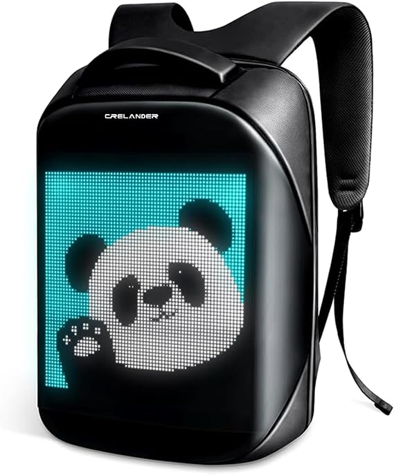 Crelander LED Backpack, 15 inch App Control Laptop Backpack with Programmable Screen Smart Dynamic Daypack Waterproof Commuter Bag for Travel Riding Work (black)