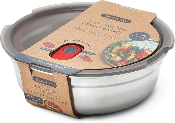 BLACK + BLUM Lunch Bowl - Reusable Meal Prep Containers for Picnic & Camping - Microwavable Stainless Steel Lunch & Dinner Food Storage Box with Leak Proof Lid - Dishwasher & Oven Safe - 650ml