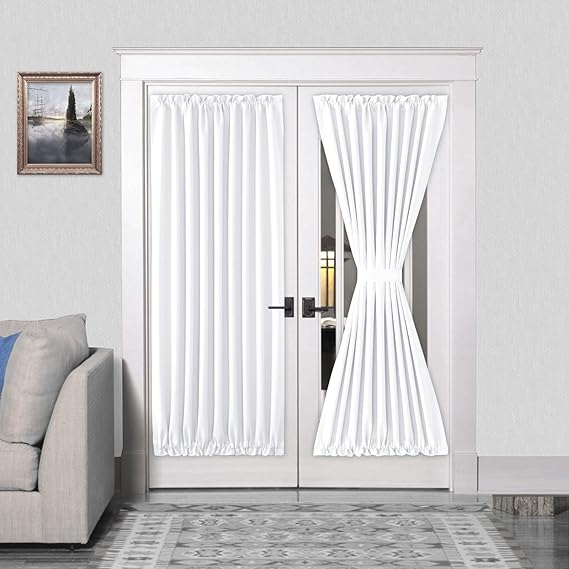 DWCN French Door Curtains Rod Pocket Thermal Curtain for Doors with Glass Window, Kitchen and Patio Doors for Privacy, 54 X 72 Inches Long, 1 Curtain Panel with Tieback, Pure White