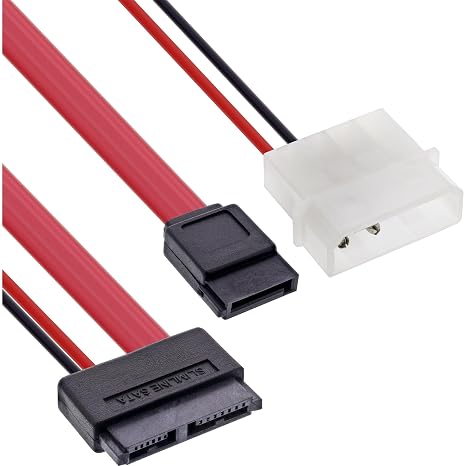 Slimline SATA to SATA Data Cable + 6-Pin Power Adapter, 13-Pin Slimline Optical Drive Connector for Notebook to Desktop Integration – 50cm Length, High-Speed 6Gbps SATA III Compatible