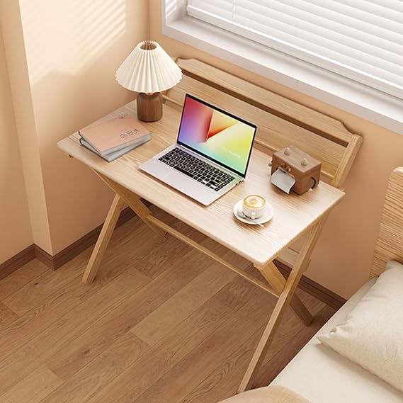 Folding Computer Desk Study for Home Office,No Assembly Small Foldable Desk,Mid Century Fold Out Table,for Craft,Writing,Study and Work(Wood,100cm/39.4inch)