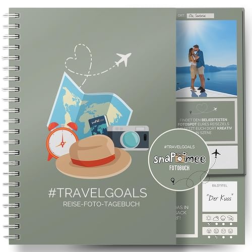 Reise-Foto-Tagebuch by snaPmee - Hardcover Reisetagebuch mit Fotochallenges & Platz für 50 Erinnerungs-Fotos - Fotoalbum für den Urlaub das mitwächst (A5 weisse Spiralbindung)
