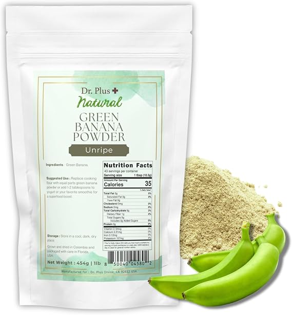 Green Banana Powder Unripe, Gluten Free, Diet Free, Additive-Free, Resistant Starch, Institutes Wheat Flour, Intestinal Activity, Prebiotics Material, Blue Banana, 16.9 oz 454 g, Green Banana Powder Unripe