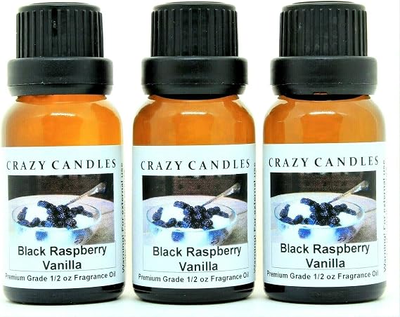 Crazy Candles Black Raspberry Vanilla 3 Bottles 1/2 Fl oz Each (15ml) Premium Grade Scented Fragrance Oil Made in USA