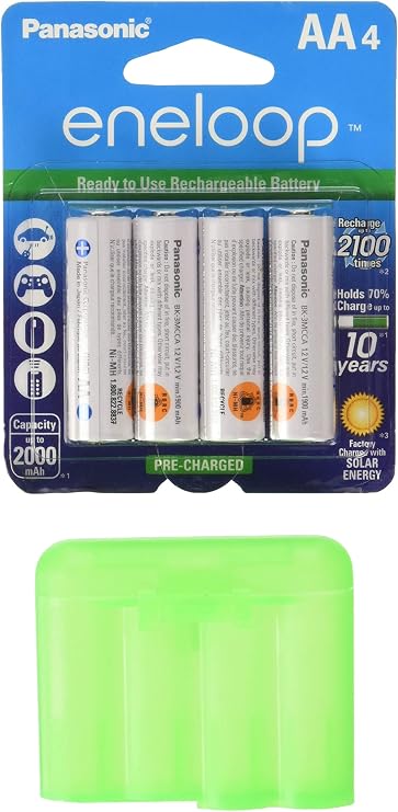 Eneloop QS-RXXW-NU9Y Version 4th Generation AA NiMH Pre-Charged 2100 Times Rechargeable Battery with Holder Pack of 4