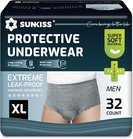 SUNKISS Men's Incontinence Pants Grey Size XL Pack of 32