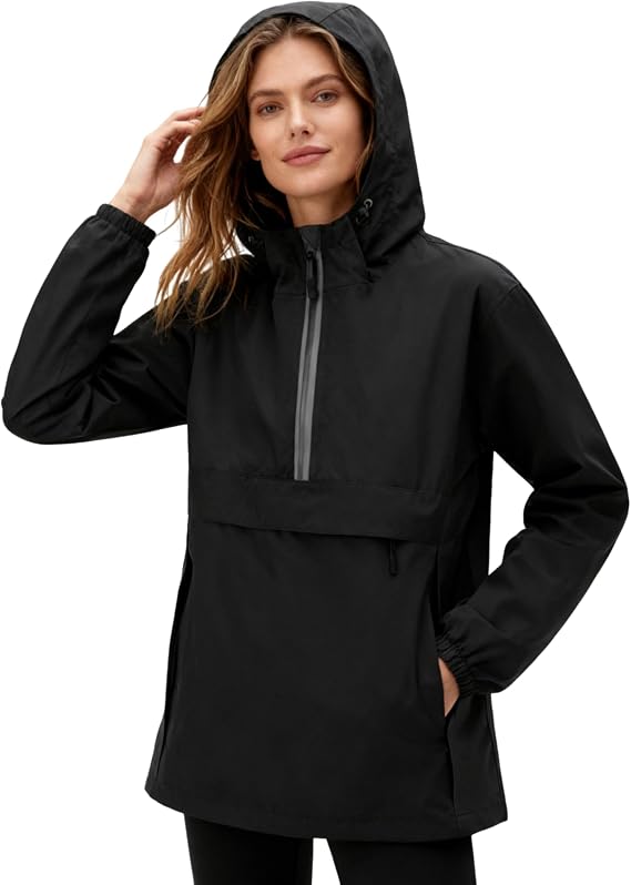 HALO RAIN Packable Womens Rain Jacket Pullover Raincoat with Hood | 10000mm Waterproof, 3 Pockets, Adjustable, Reflective strips, Lightweight, Unlined, Cycling, Hiking, Golf, Running