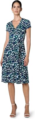 Eliza J Womens Short Sleeve V-Neck Faux Wrap Midi Dress