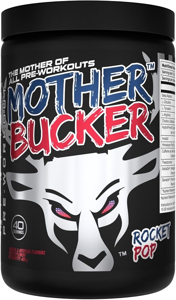 Bucked Up Mother Bucker Pre-Workout Powder, Rocket Pop Flavour, 40 Servings