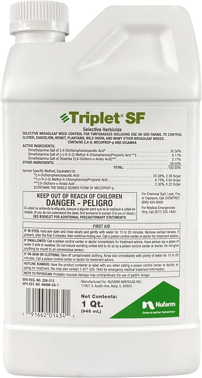 Nufarm Triplet SF Selective Herbicide, Post-Emergent Broadleaf Herbicide, 32 oz