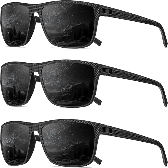 Polarized Sunglasses for Men Lightweight Square UV400 Protection Black Medium