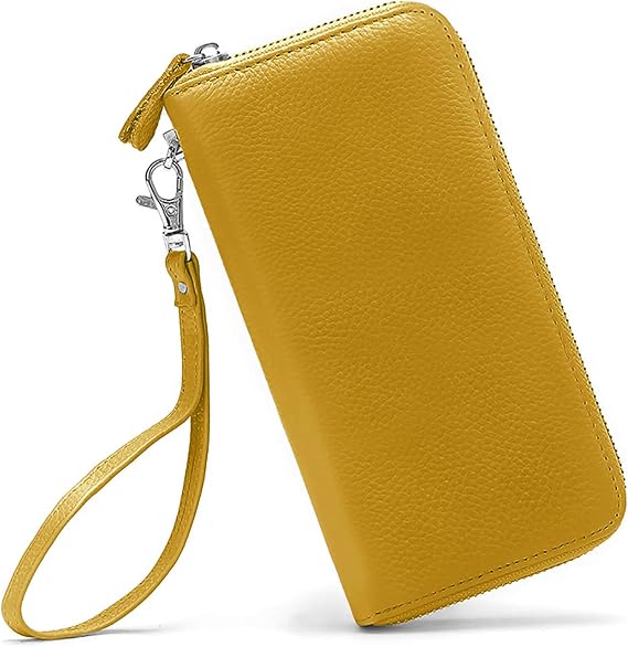 Moflycom Womens Wallet RFID Blocking Genuine Leather Zip Clutch Wristlet | Zip Around Ladies Wallets, Travel Long Purse, Credit Card Holder Large Capacity Wallet for Women, 12 Card Slots