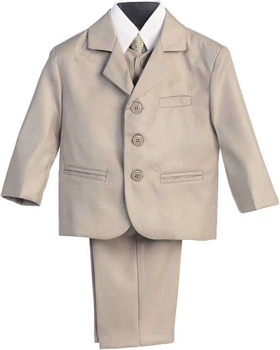 5 Piece Khaki Suit with Shirt, Vest, and Tie
