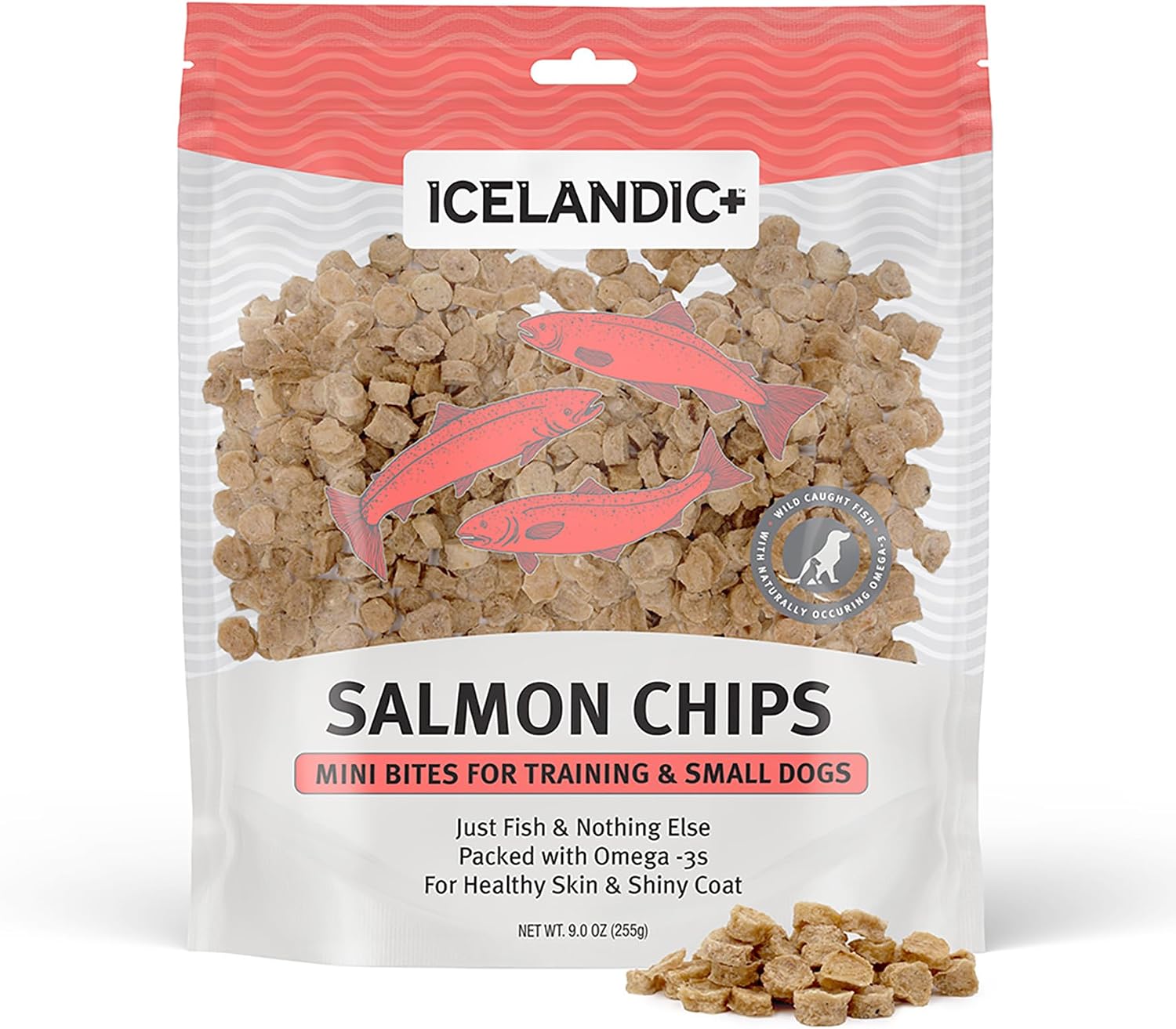 Icelandic Mini Fish Chips: Salmon 9oz - Dog Treats, for Training & Small Dogs, 2 Ingredient Air-Dried Crunchy Chips