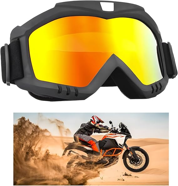 2PCS Dirt Bike Goggles, Windproof Helmet Ski Goggles with Anti-Fog Lens, Wide Vision Safety Glasses for Motocross ATV