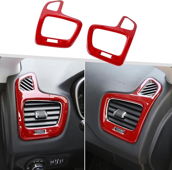 Jimen Fit for Jeep Compass 2017-2020, 2PCS Dash Side AC Vent Cover Trim (Red)