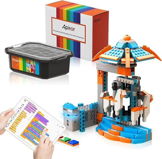 Apitor Robot S Retractable - Programming Robot Kit for Kids, Educational Robot with Large Storage Box, Block Sorting Play