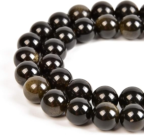 60 Pieces 6mm Natural Black Gold Obsidian Gemstone Spacer Beads Loose Stone Beads for Jewelry Making 15.5 1 Strand (Black Gold Obsidian 6mm 60 Beads)