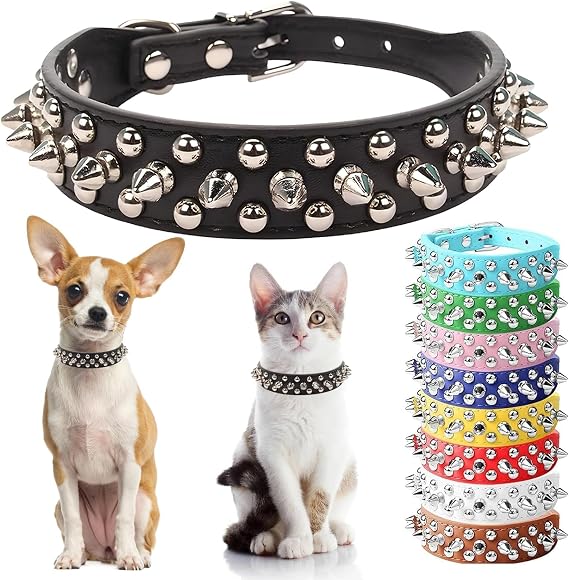 Spiked Small Dog Collars, Spiky Puppy Collar Durable PU Leather Girl Female Male Rivet Studded Spike Pet Collars for XXS XS Small Medium Large Dogs Black XXS