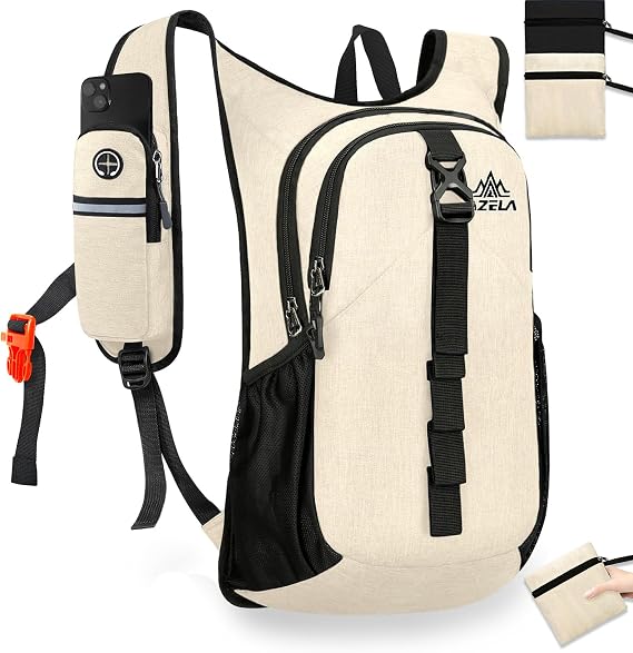15L Small Hiking Backpack Foldable Ultralight Trekking Camping Outdoors Backpack for Women Men (beige)