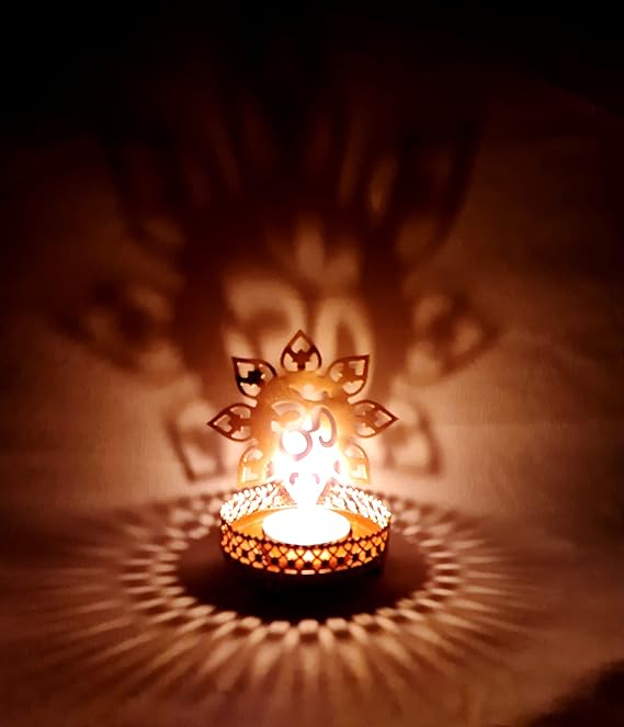 Om Shape Diwali Shadow Diya. Deepawali Traditional Decorative Diya in Om Shape for Home/Office.Religious Tea Light Candle Holder Stand. Diwali Decoration Diwali Gift