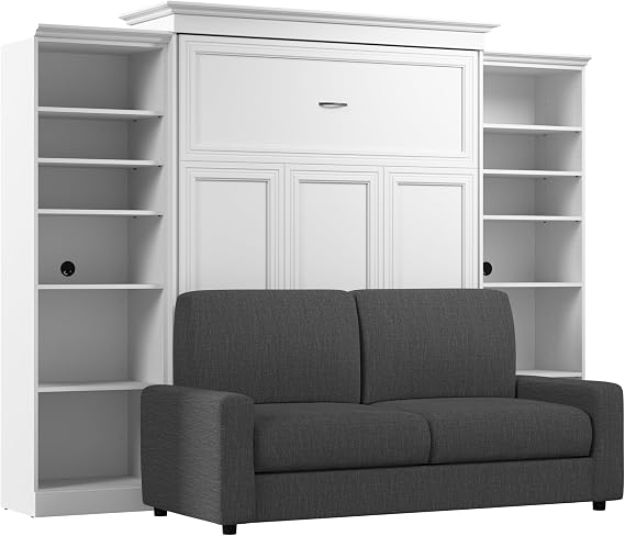 Bestar Queen Murphy Bed with Closet Organizer, White, Versatile, 92W