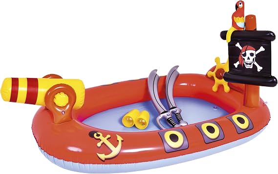 JILONG JL-671613 Pool Pirate Spray Pool, 74.8 x 45.3 x 35.4 inches 190 x 115 x 90 cm including cannon and mast