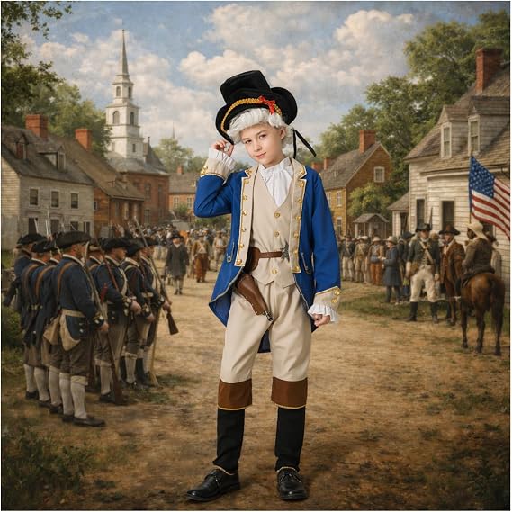 George Washington Costume Kids Founding Father Outfit Boys Hat Wig