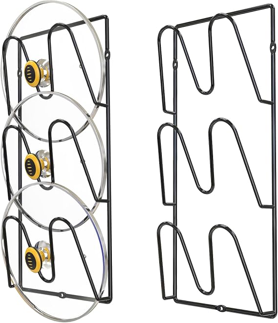 Leoenir 2-Pack Pot Lid Holders for Kitchen Cabinet - Wall-Mounted or Door-Mounted Lid Organizer Rack
