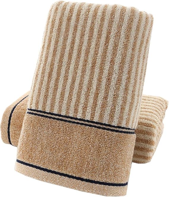 Pidada Hand Towels Set of 2 100% Cotton Striped Pattern Absorbent Soft Decorative Towel for Bathroom (Brown)