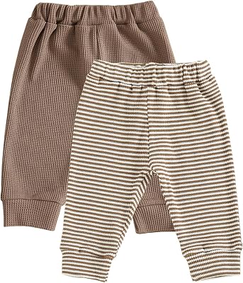 Baby Boy 2 Pack Pants Waffle Knit Sweatpants Soft Pull On Jogger Pant Toddler Fall Spring Bottoms