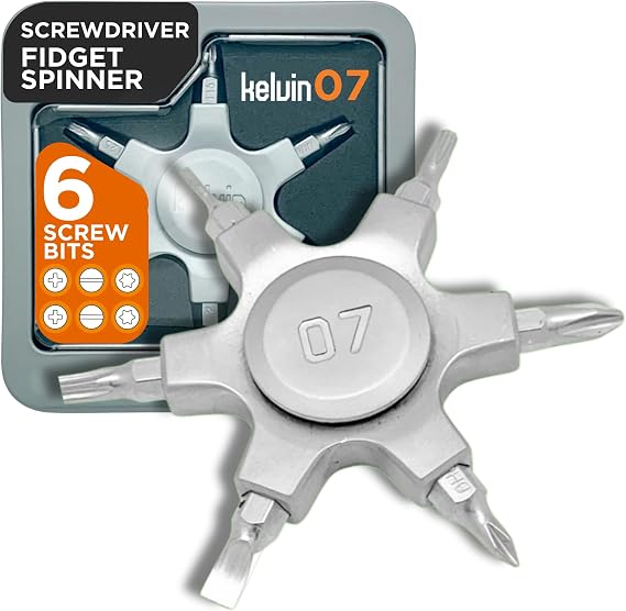 Kelvin Tools Kelvin 07 Fidget Spinner Multitool - Pocket Spinner Multi-Screwdriver with Six Chromoly Steel Heads, Multi Bit Screwdriver for Adults, Includes 2 Straight, 2 Phillips, 2 Torx Bits