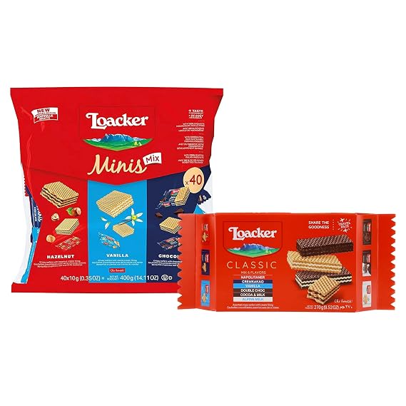 Loacker Minis & Classic Wafers Variety Pack Bundle, 30% Less Sugar, Non-GMO