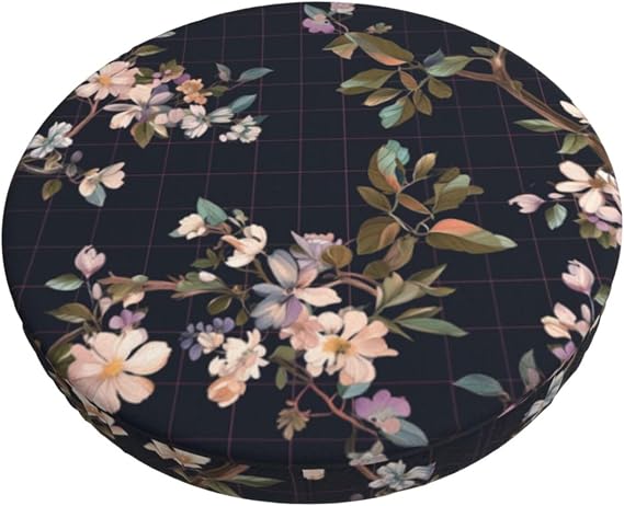 Velvet Round Stool Covers, 3 Layers Round Bar Stool Cover with Thin Pad, Beautiful Wild Blooming Flowers Stool Seat Covers Round Thick Barstool Covers Slipcovers for 12-14" Chair