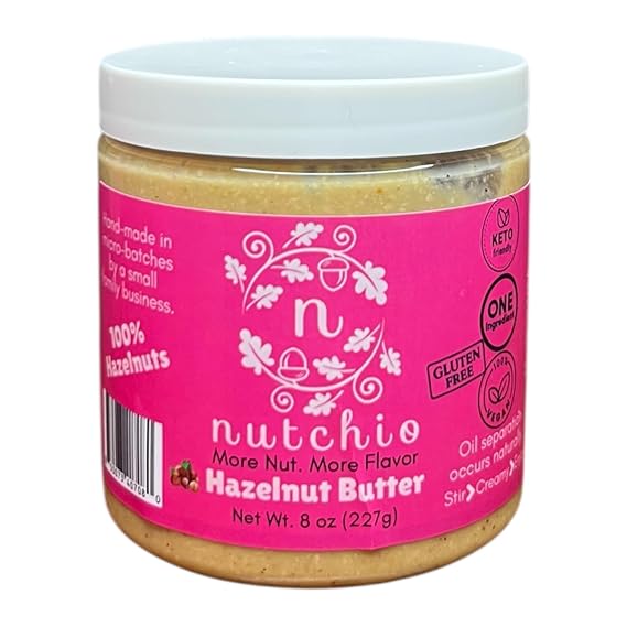 Nutchio Hazelnut Butter, 100% Hazelnuts, Single ingredient, Superfood, Keto-Friendly, Vegan, Gluten-Free, No Added Sugar, No Oil, No Preservatives, No Artificial Additives, 8 oz, Made in USA