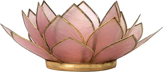 OM Gallery Gemstone Lotus Tealight Holder - Handcrafted Capiz Shell Design for Soft Glow, Elegant Home & Table Decor, Wedding Centerpieces, Votive Candle Styling, and Thoughtful Gifting - Rose Quartz