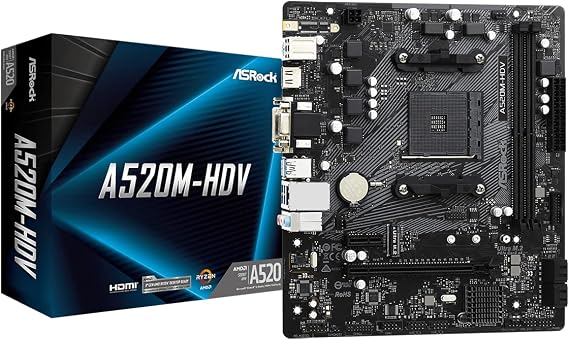 ASRock A520M-HDV Supports AMD AM4 Socket RyzenTM 3000, 4000 G-Series and 5000 and 5000 G-Series Desktop Processors Motherboard, 32 GB memory storage