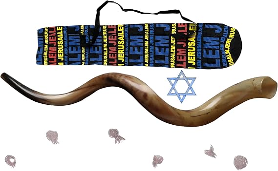 YOMTOV-SHALOM Handcrafted Kosher Kudu Shofar from Jerusalem | Shofars King Collection | Size 46 inch (116 cm) | Includes Blue Shofar Bag