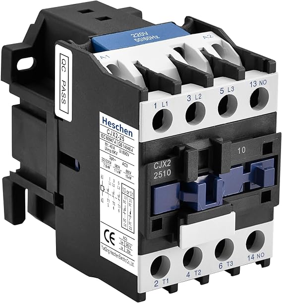 Heschen AC Contactor CJX2-2510 bobina de 220V 50/60Hz 3P 3 polos normalmente abierto 660V Ie 25A Ue 380V