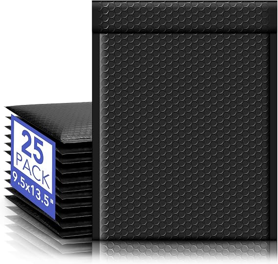Fuxury Bubble Mailers 9.5x14.5" 25 Pack Black Large Padded Envelopes